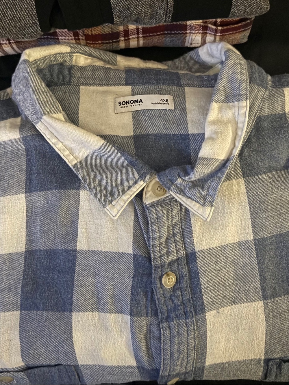 SONOMA Blue and White Check Button-Down Shirt